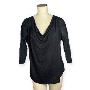 Nation LTD Black Colw Neck 3/4 Sleeve Top One Size Burnout Cotton Jersey